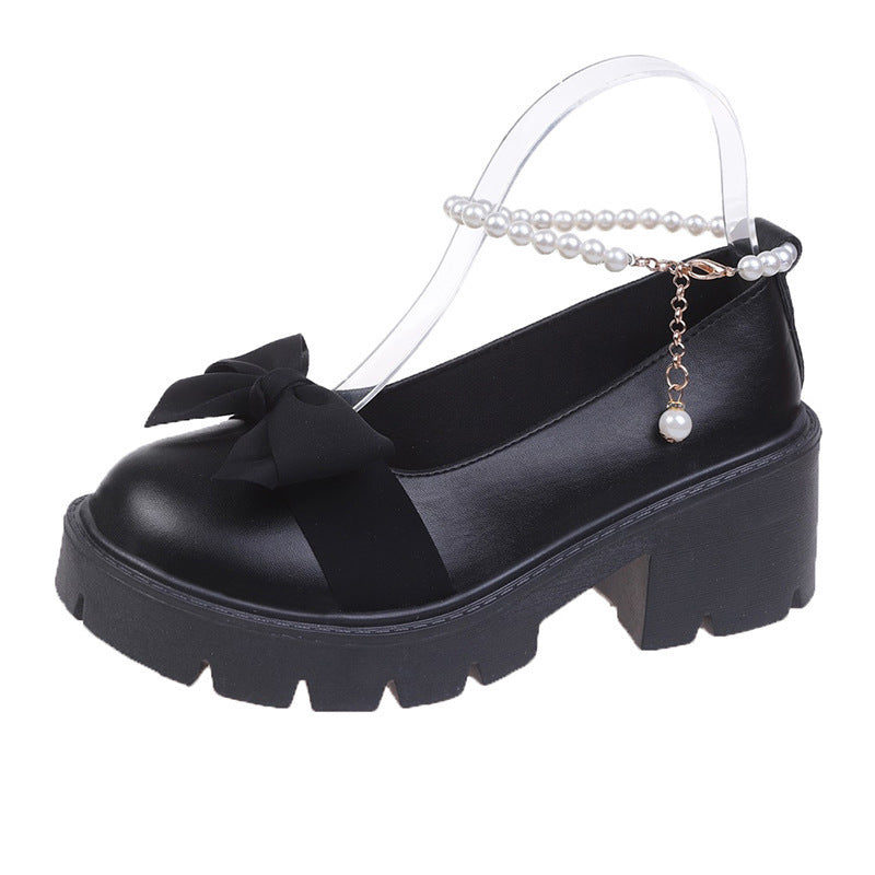 Damen elegante Plateau-Sandalen mit verspieltem Schleifen-Design und perlenbesetztem Riemen R&B