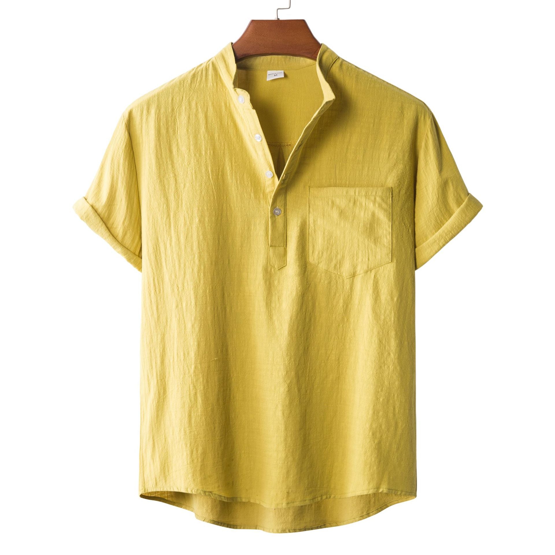 Herren Kurzarmhemd mit modernem Henley-Kragen und praktischer Brusttasche