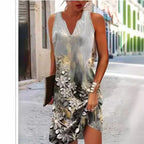 Damen, lässiges Sommerkleid mit V-Ausschnitt und asymmetrischem Saum R&B