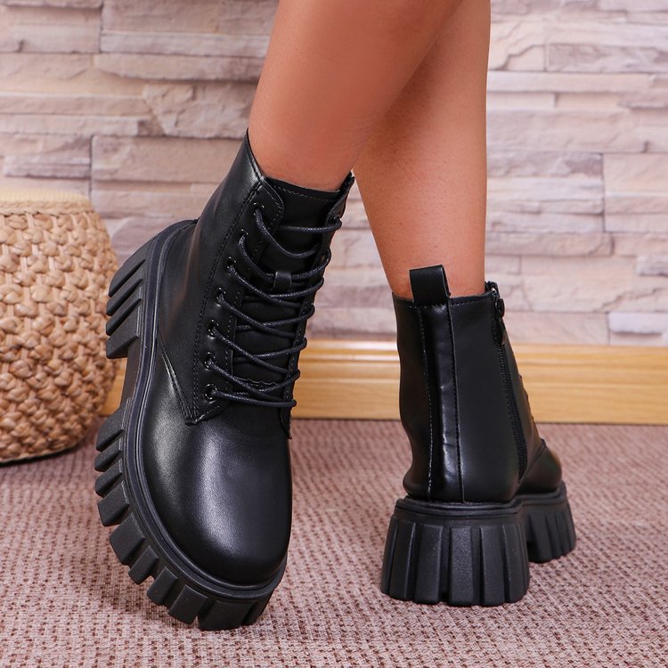 Damen robuste Chunky Stiefel mit hohem Plateausohle und schnürbarem Design R&B