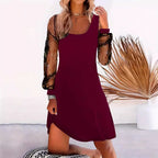 Damen Midi-Kleid mit transparenten Puffärmeln und eleganter Silhouette R&B