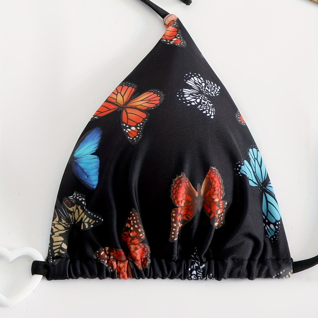 Damen Triangel-Bikini mit einzigartigem Schmetterlingsmuster R&B