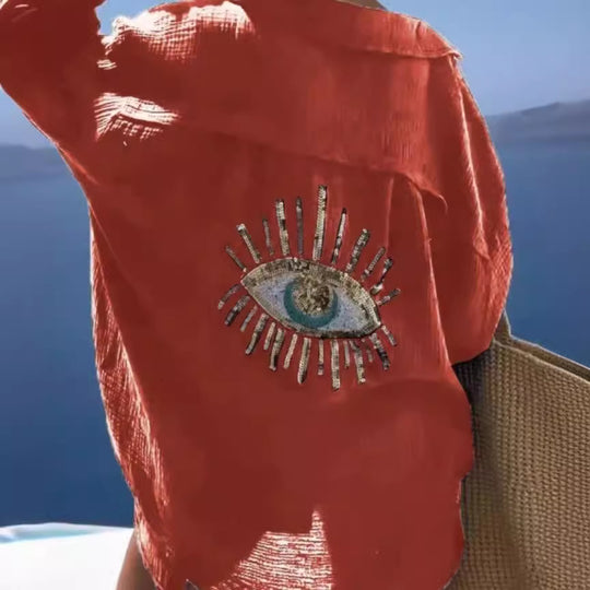 Damen Bluse mit einzigartigem Auge-Stickerei R&B