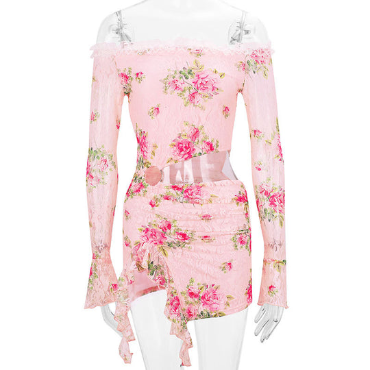 Damen Off-Shoulder Blusenkleid mit floralen Akzenten und asymmetrischem Design R&B