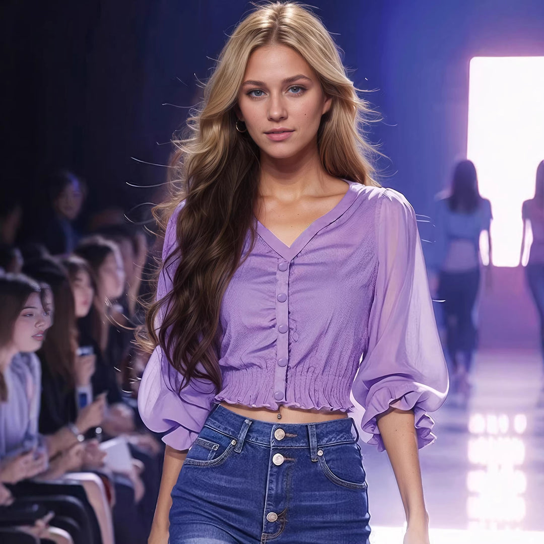 Damen Kurzarmbluse mit Rüschendetails R&B
