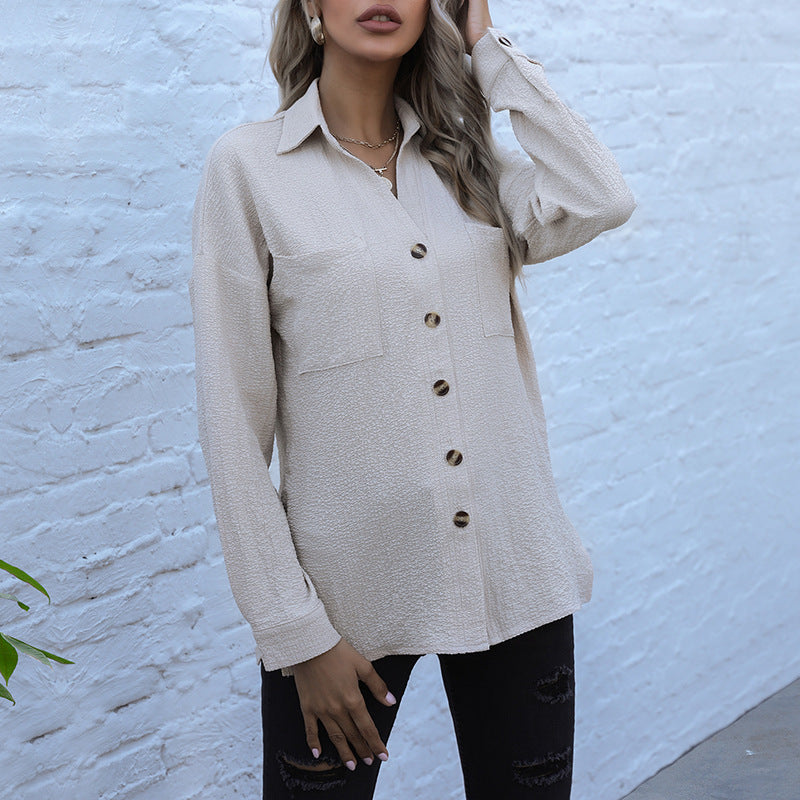 Damen Strukturierte Bluse mit Knopfdetail und Brusttaschen R&B