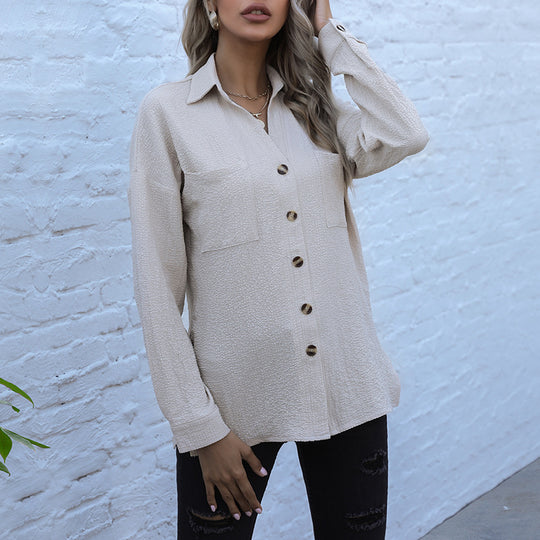 Damen Strukturierte Bluse mit Knopfdetail und Brusttaschen R&B