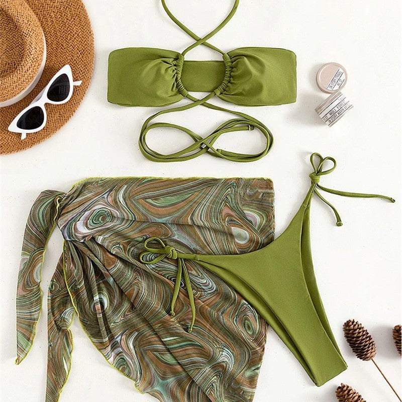 Damen Bikini-Set mit raffiniertem Wickeldesign und dekorativem Oberteil R&B