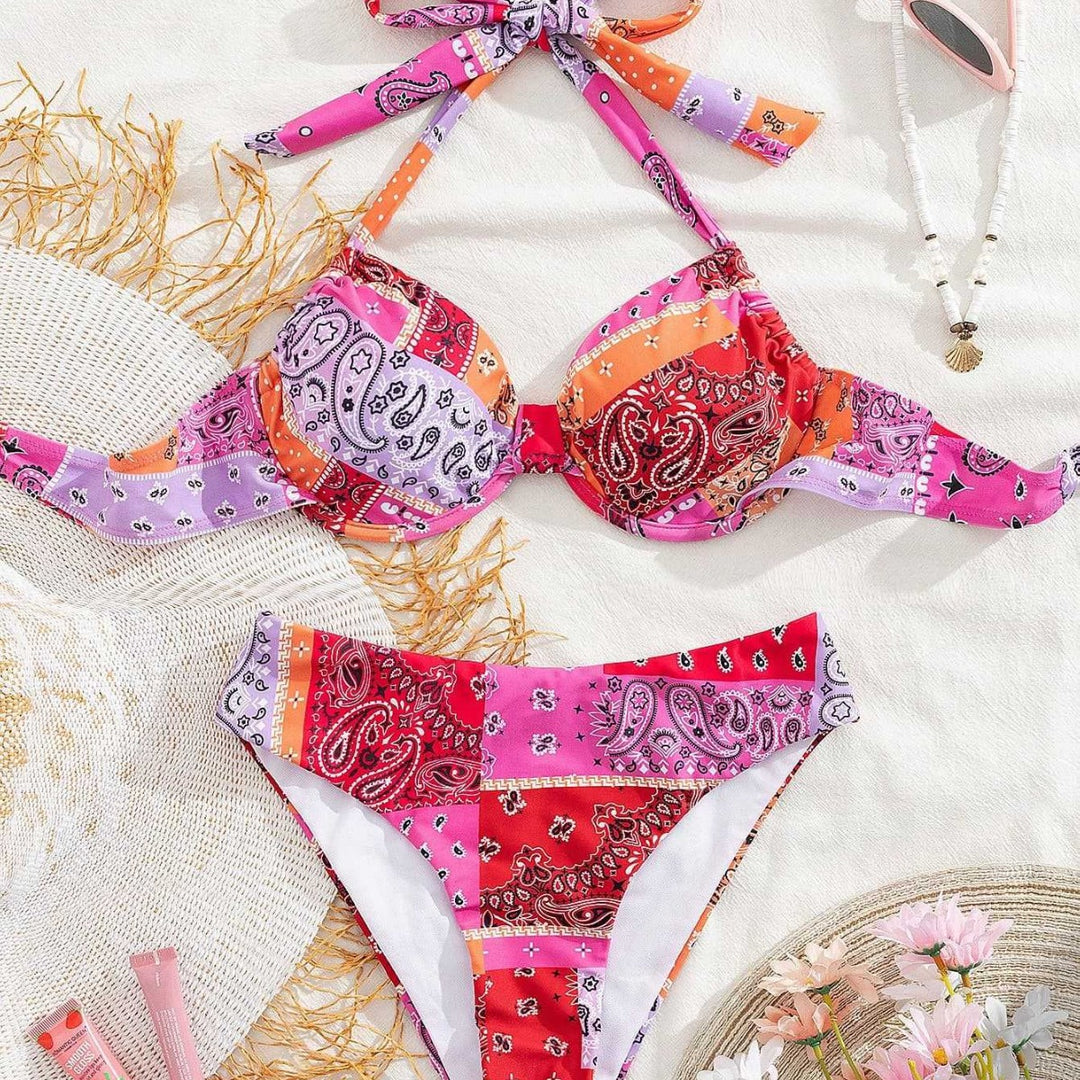 Damen Triangel-Bikini mit verstellbarem Unterteil und einzigartigem Muster R&B