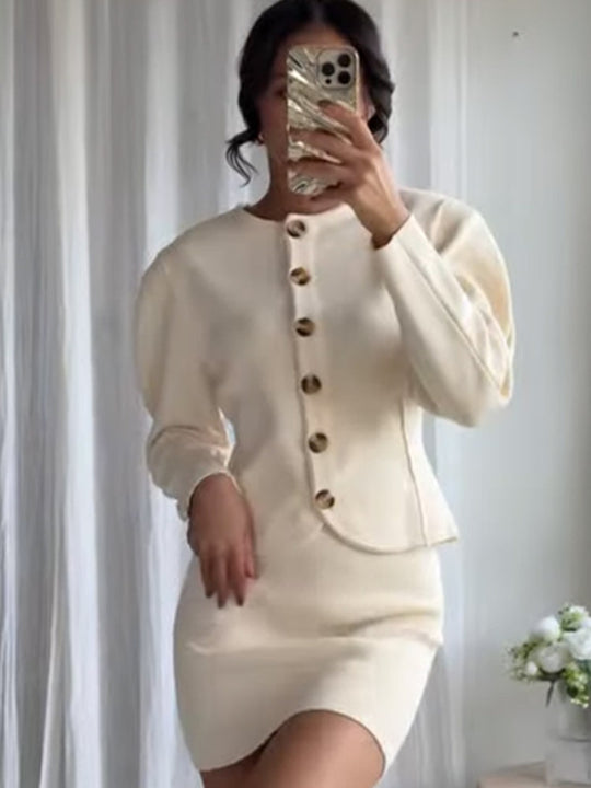 Damen Couture Minikleid mit eleganter Blazerjacke und dekorativen Knopfdetails R&B
