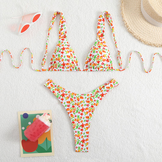 Damen Triangel-Bikini-Set mit verstellbaren Trägern und trendigem Muster R&B