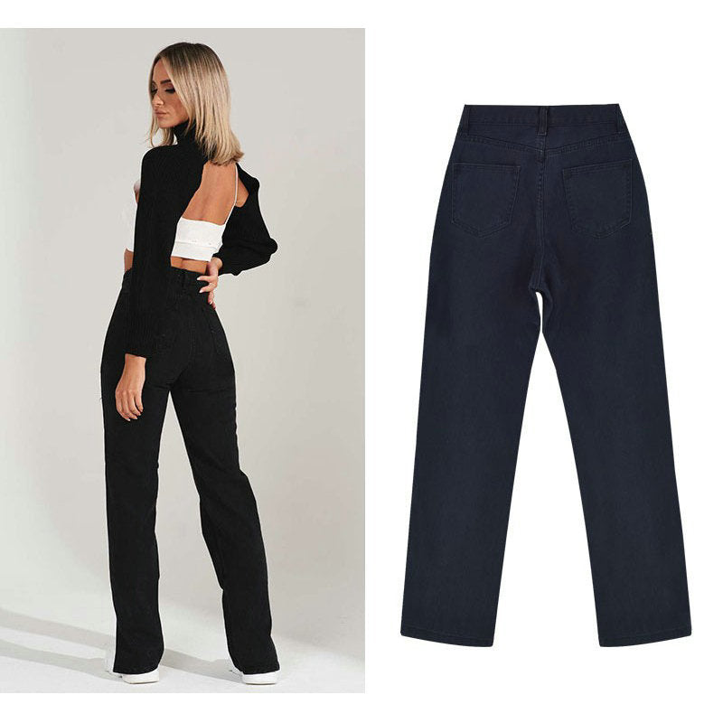 Damen lässige Ripped Jeans mit hoher Taille und modernen Fransen R&B