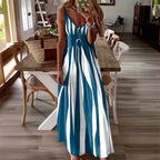 Damen Maxikleid mit raffiniertem Streifenmuster und tiefem V-Ausschnitt R&B