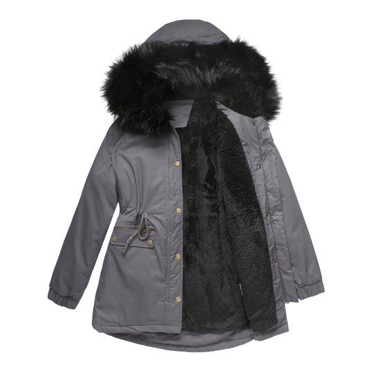 Damen isolierte Parka-Jacke mit abnehmbarem Kunstfellkragen und verstellbarem Taillenzug R&B