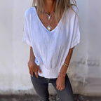 Damen lässige Oversize Bluse mit elastischem Bund