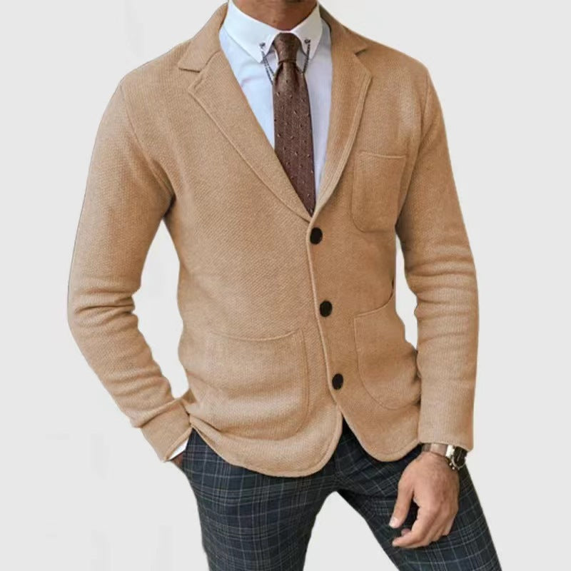 Herren Strickblazer mit Knopfleiste und praktischen Taschen R&B