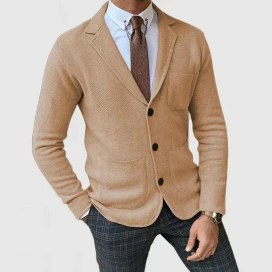 Herren Strickblazer mit Knopfleiste und praktischen Taschen R&B