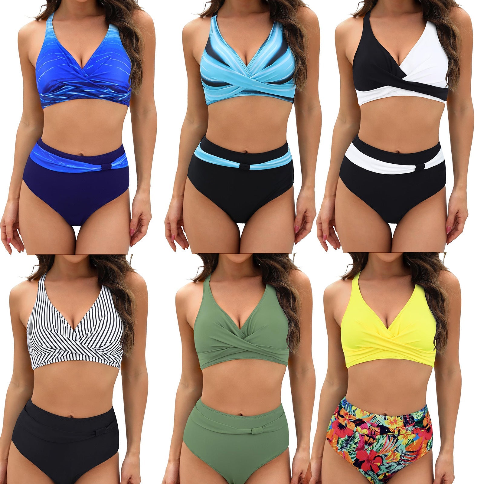 Damen Sportliches Bikini-Set mit stylischem Wickeloberteil und hochgeschnittenem Slip R&B