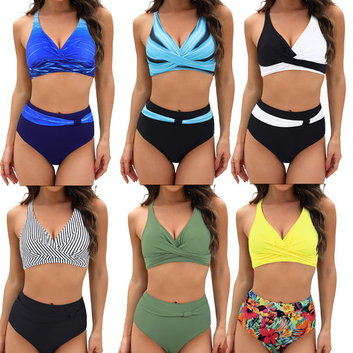 Damen Sportliches Bikini-Set mit stylischem Wickeloberteil und hochgeschnittenem Slip R&B