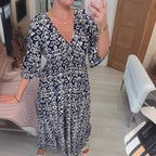 Damen Maxikleid mit schmeichelndem V-Ausschnitt und voluminösen Ärmeln R&B