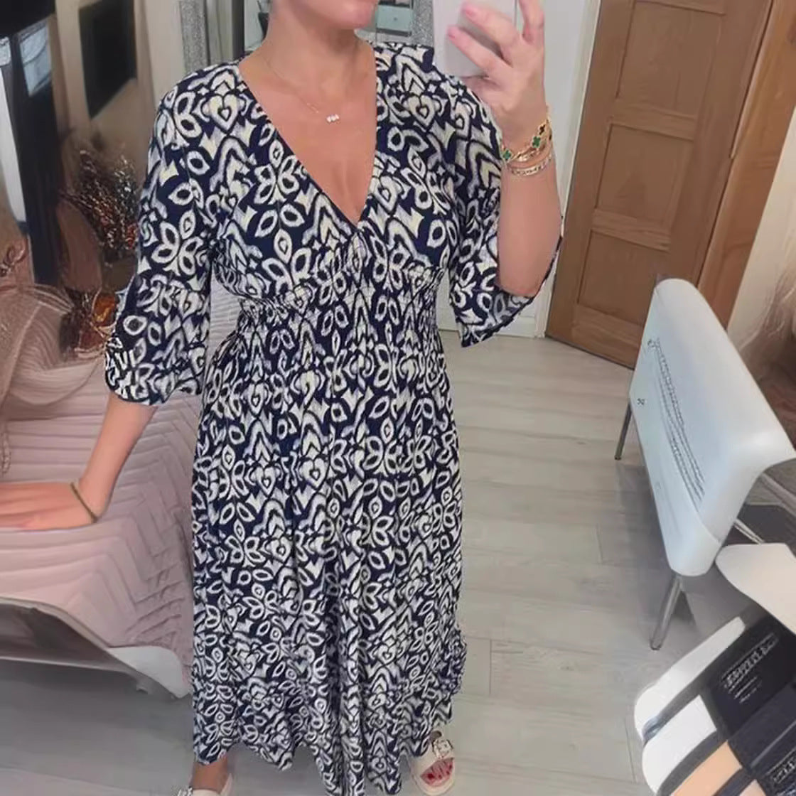 Damen Maxikleid mit schmeichelndem V-Ausschnitt und voluminösen Ärmeln R&B