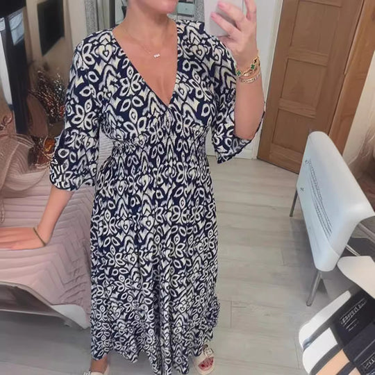 Damen Maxikleid mit schmeichelndem V-Ausschnitt und voluminösen Ärmeln R&B