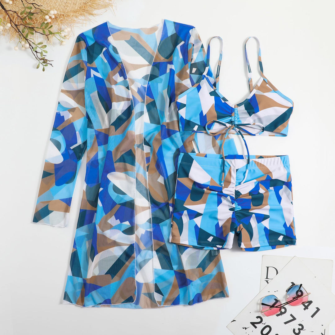 Damen Bikiniset mit floralem Oberteil und luftiger Wickeljacke R&B