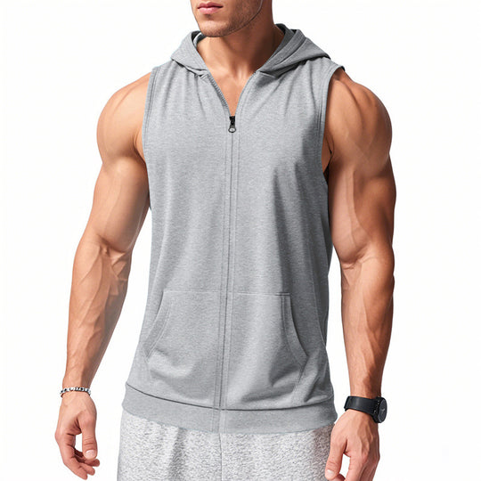 Herren nan funktionale Fitnessweste mit Kapuze, schmaler Passform und Kängurutasche R&B
