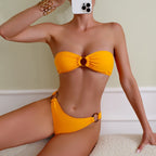Damen Bandeau-Bikini mit elegantem Ringdetail und hohem Beinausschnitt R&B