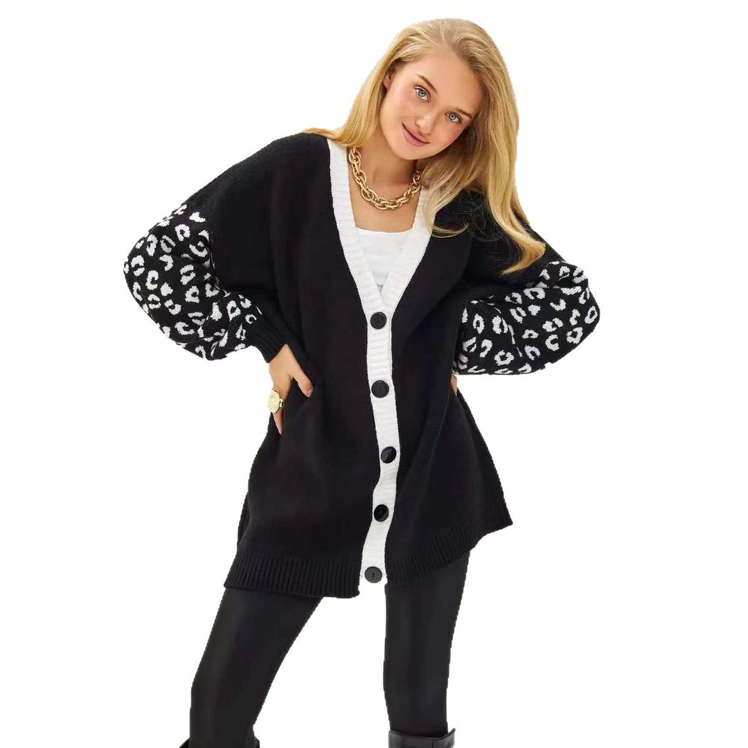 Damen Cardigan mit Leopardenmuster und knöpfen R&B