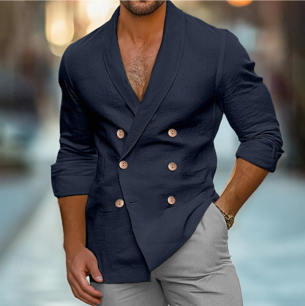 Herren eleganter Leinenblazer mit modernem Schnitt und doppelter Knopfleiste
