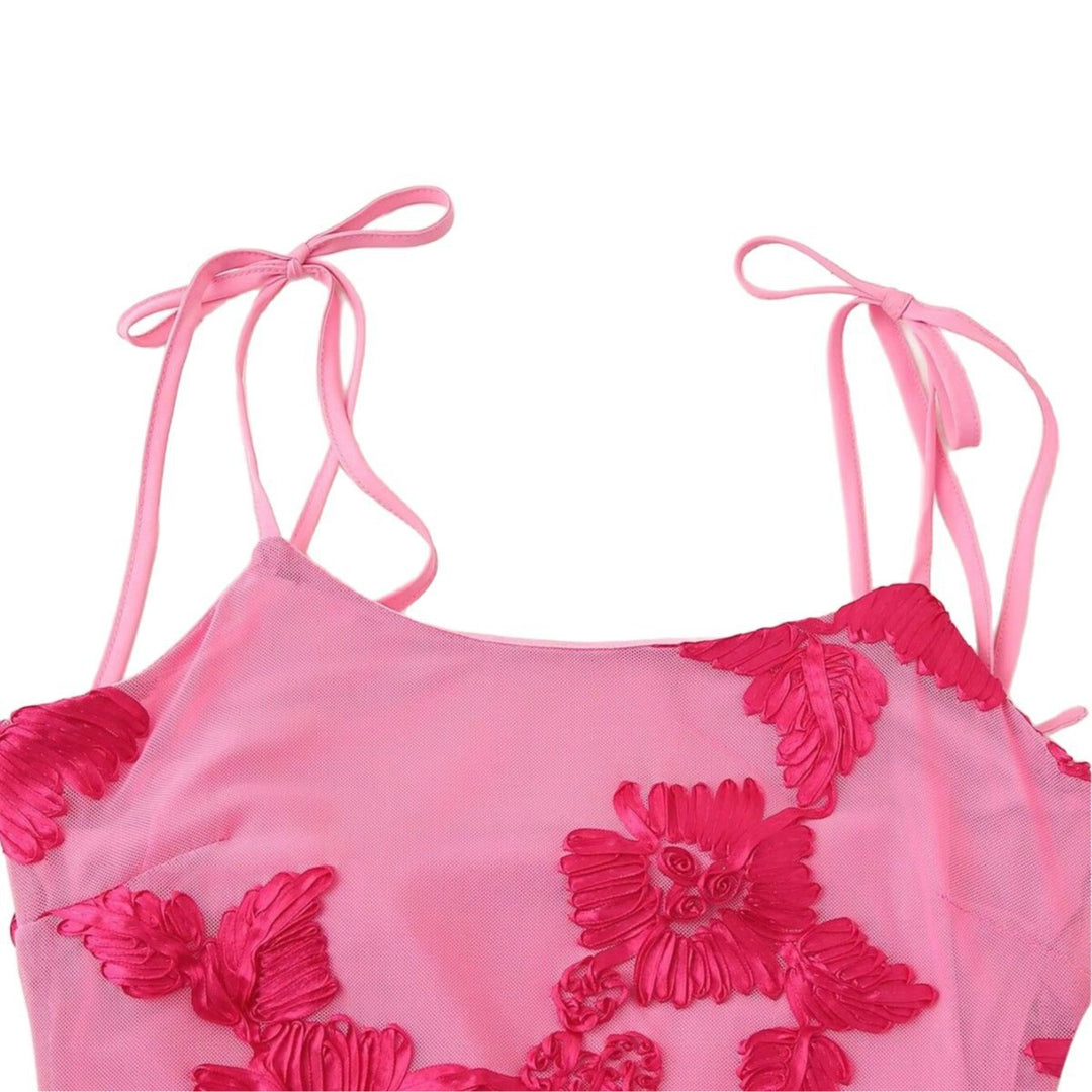 Damen Maxikleid mit floralem Spitzenmuster und verstellbaren Trägern R&B
