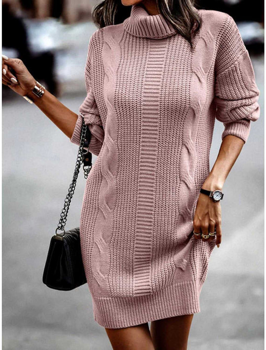 Damen Strickkleid mit Rollkragen und Zopfdesign R&B
