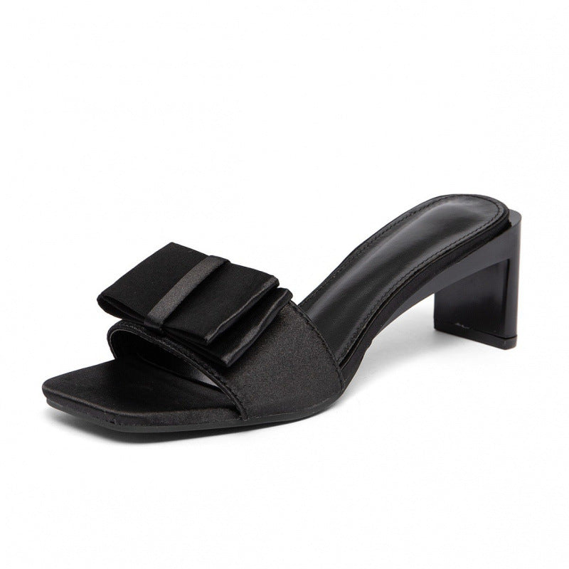 Damen elegante Sandaletten mit breitem Blockabsatz und modischem Schleifendetail R&B