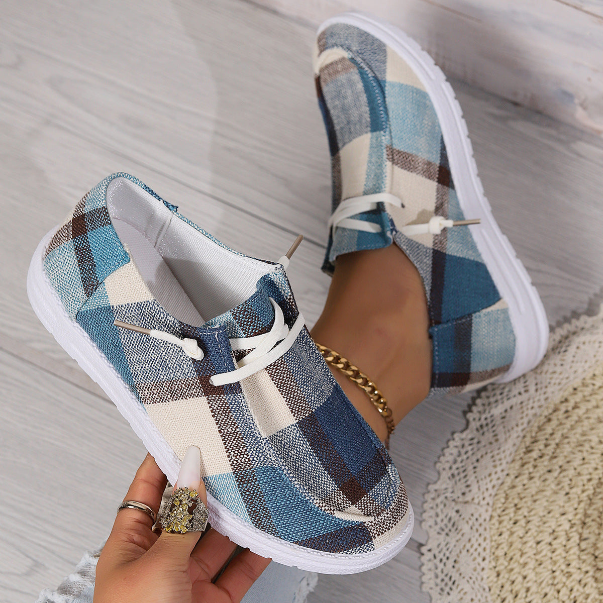 Damen Casual Sneakers im modischen Karomuster R&B