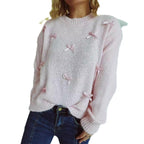 Damen Strickpullover mit verspielten Schleifenakzenten R&B