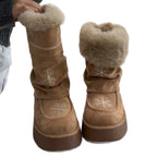 Damen Winterstiefel mit flauschigem Kragen und stilvollen Schneeflocken-Motiven R&B