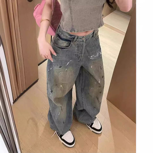 Damen weite Jeans mit lässigem Schnitt und auffälliger Waschung R&B