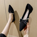 Damen elegante Ballerinas mit luxuriösem Schleifen- und Perlenakzent