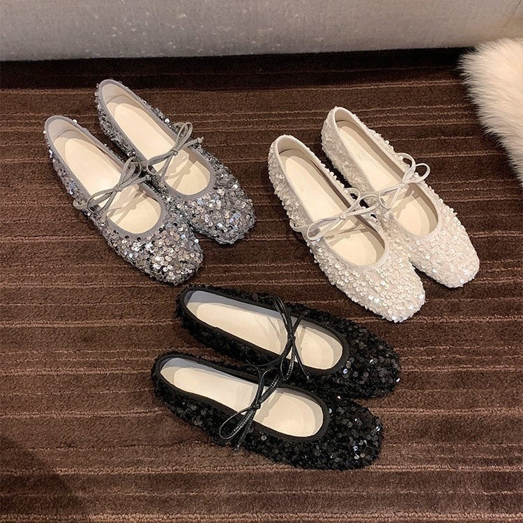 Damen Ballerinas mit glitzerndem Paillettenbesatz und weichem Riemendesign