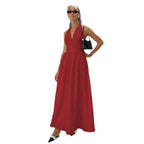 Damen Elegantes Maxikleid mit tiefem V-Ausschnitt und fließendem Schnitt R&B