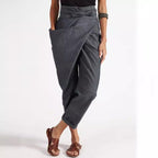 Damen nan Wickelhose aus Leinenmix mit hohem Taillenbund, überlappender Vorderseite und großzügiger Eingrifftasche R&B