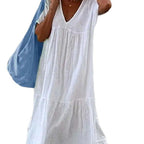 Damen lässiges Sommerkleid mit V-Ausschnitt und voluminösem Rock EB