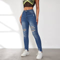 Damen Ripped Skinny Jeans mit modischen Leoparden-Applikationen R&B