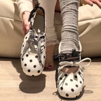 Damen Freizeit-Ballerinas mit modischem Punkte-Design und verstellbaren Schleifen R&B