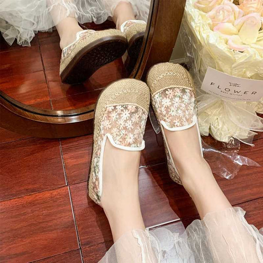 Damen Slip-On Ballerinas mit floraler Transparenz und rutschfester Sohle R&B