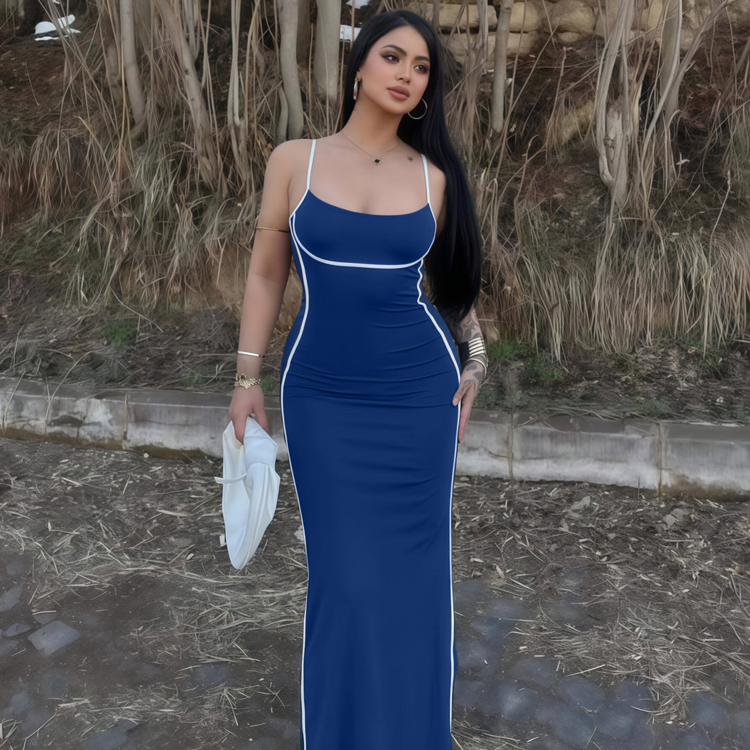 Damen elegantes Maxikleid mit schmalen Trägern und figurformendem Schnitt R&B