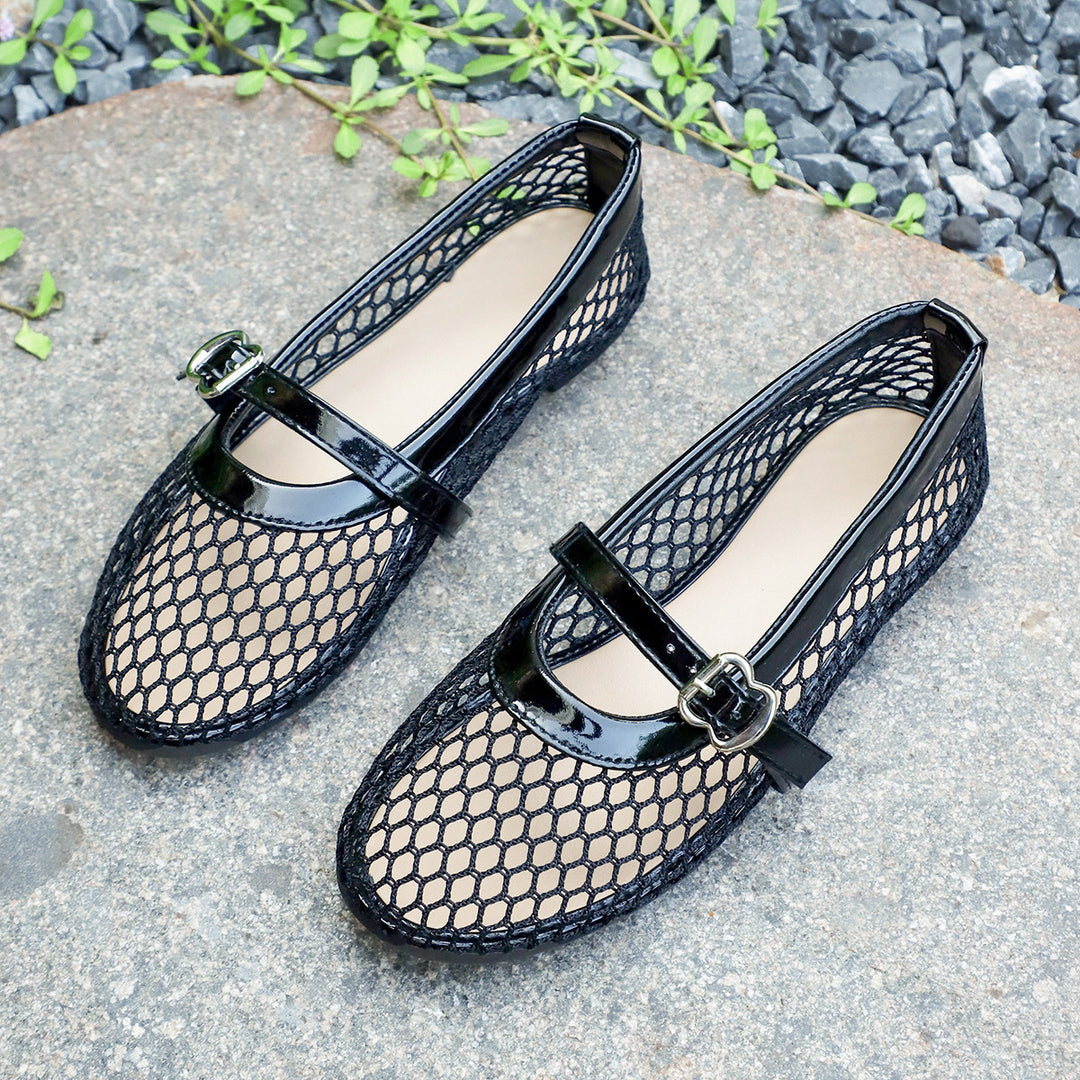 Damen Exklusive Ballerinas mit eleganten Netzdetails und modischem Schnallenverschluss R&B
