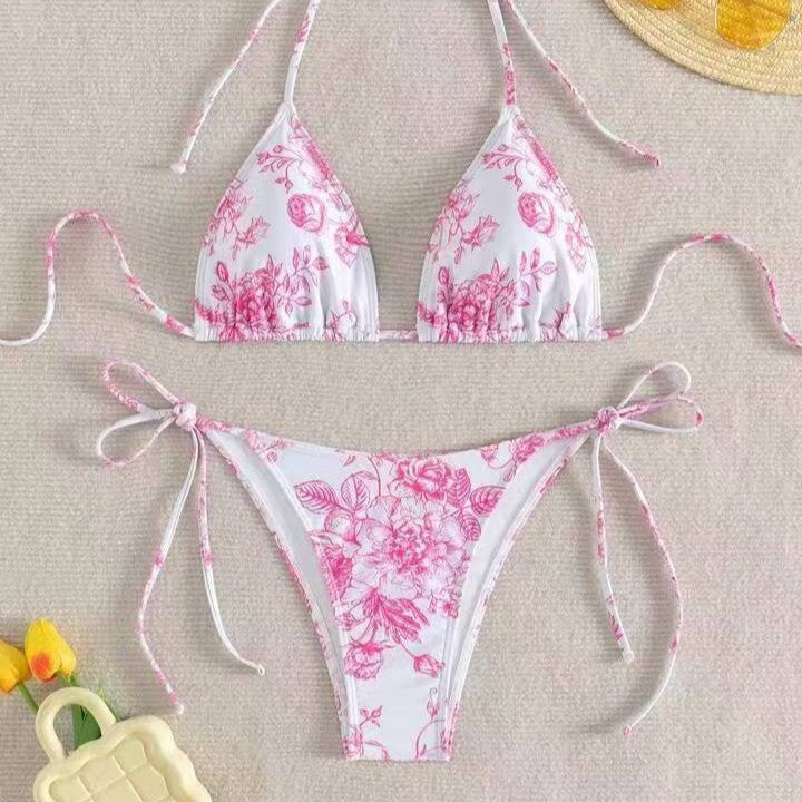 Damen Triangel-Bikini-Set mit zarten Blumenmotiven R&B