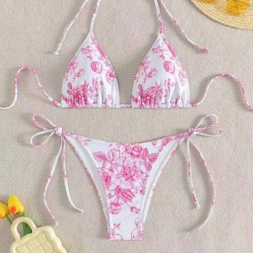 Damen Triangel-Bikini-Set mit zarten Blumenmotiven R&B